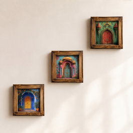 Wallity UKZM072 Conjunto de 3 Pinturas Decorativas en MDF con Marco Multicolor